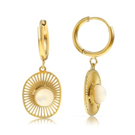Gold Sun Pendant Hoop Earrings with Freshwater Pearl